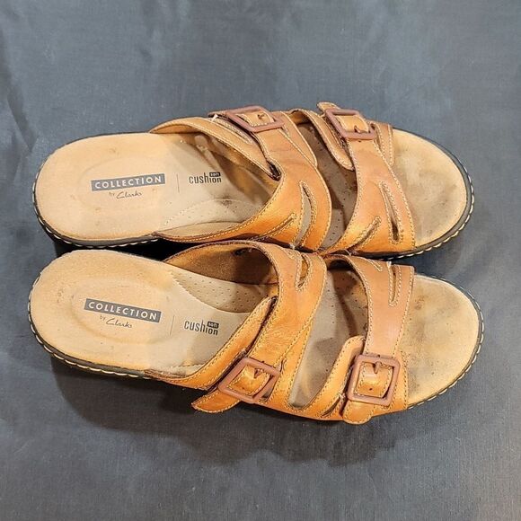 COLLECTION BY CLARKS WOMEN'S LEATHER WEDGES SANDALS - Picture 7 of 14